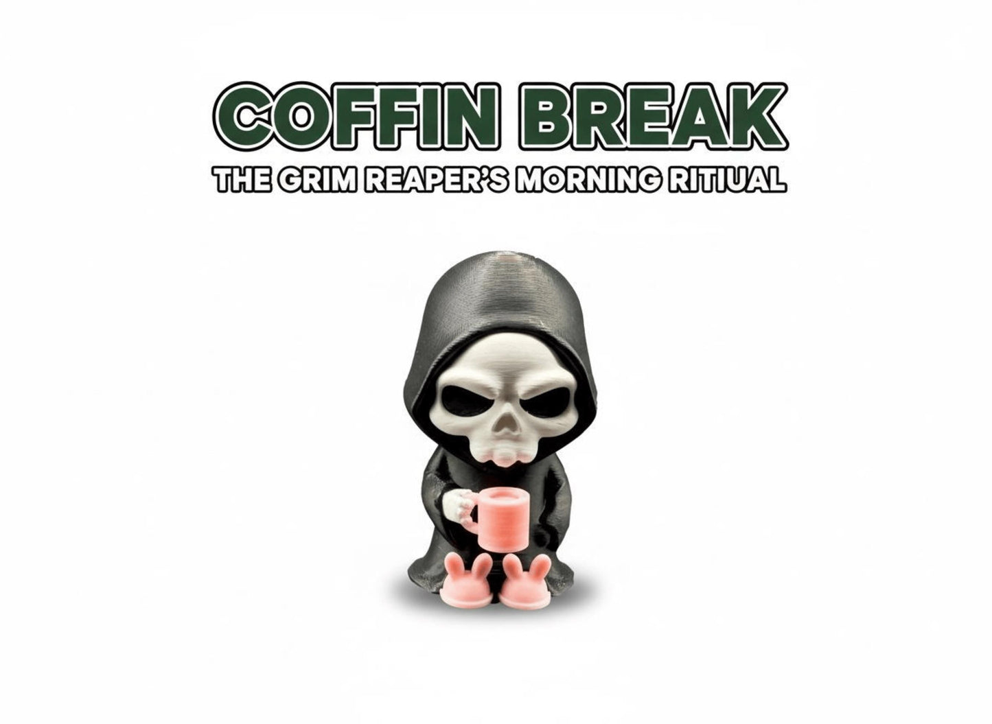 Coffin Break Grim Reaper Figurine with Pink Bunny Slippers, A Dark Humor Decor Gift 3rd Prints