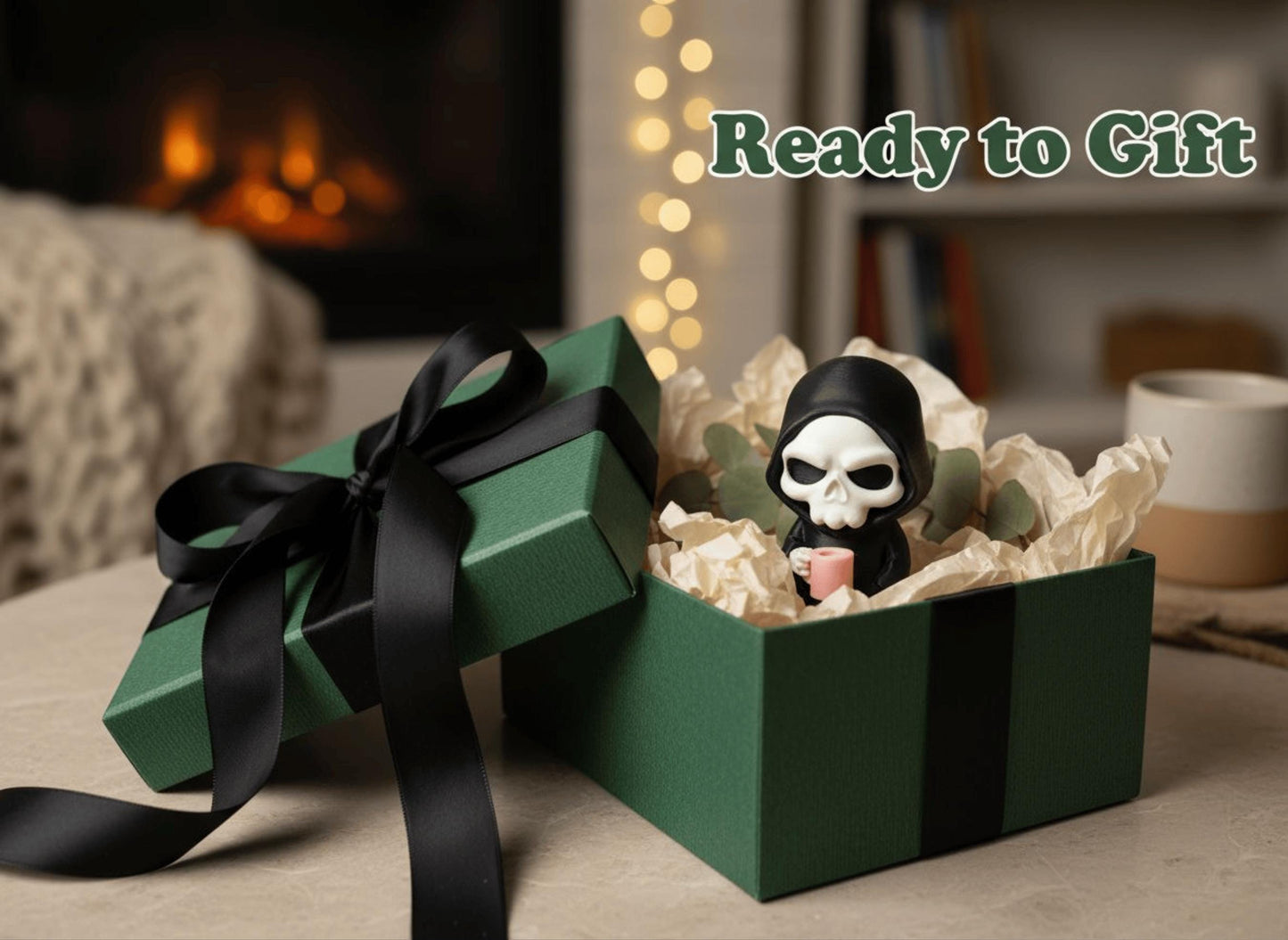 Coffin Break Grim Reaper Figurine with Pink Bunny Slippers, A Dark Humor Decor Gift 3rd Prints