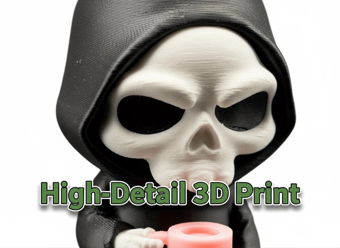 Coffin Break Grim Reaper Figurine with Pink Bunny Slippers, A Dark Humor Decor Gift 3rd Prints