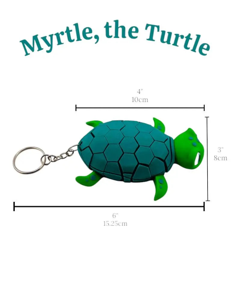 Myrtle the Turtle Keychain – Flexible Sea Turtle Fidget Toy - Cute Ocean Animal Zipper Pull & Gift for Kids, Backpacks, or Key Rings - ADHD - 3rd Prints
