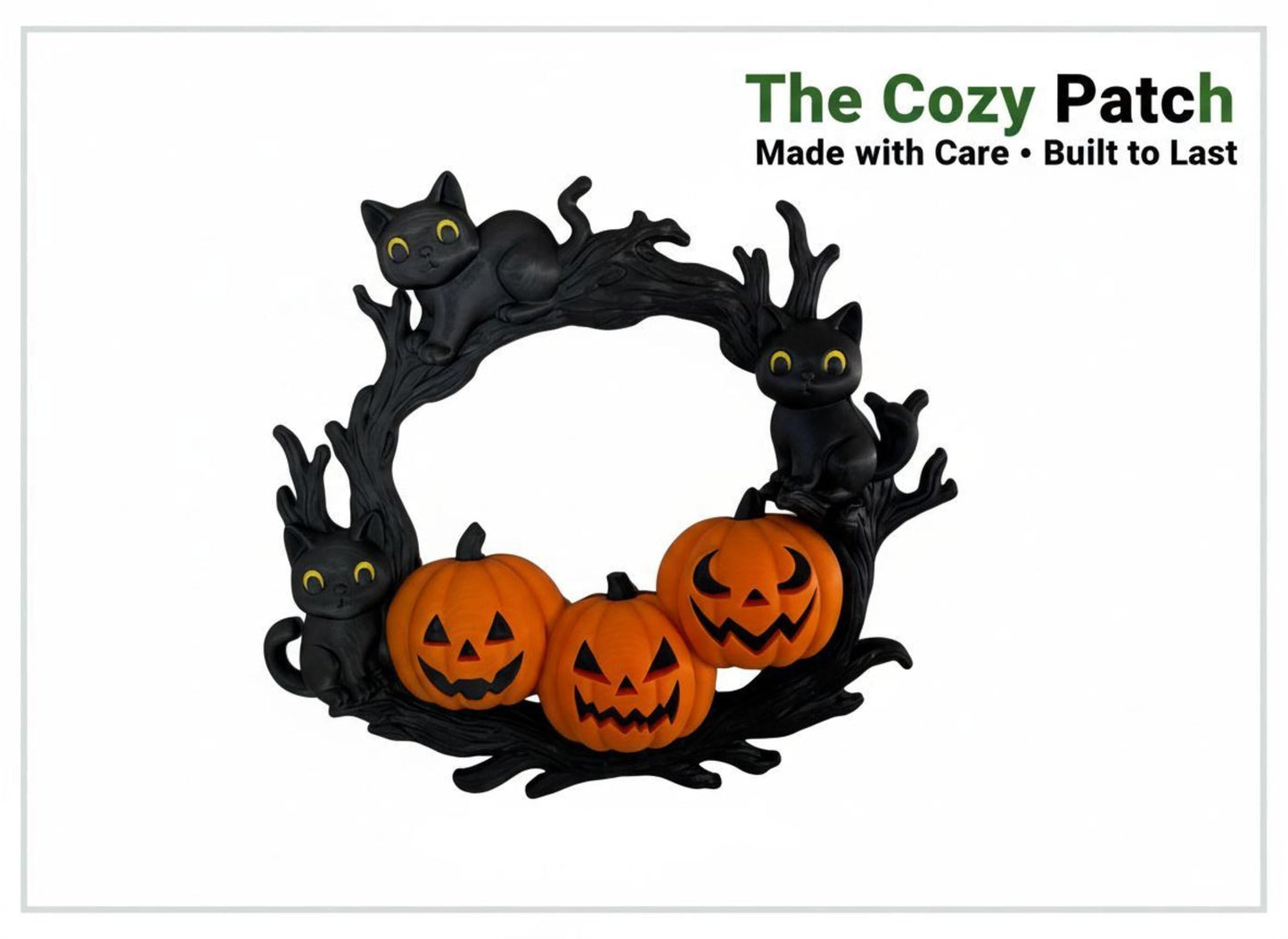 Halloween wreath featuring black cats and jack o lantern pumpkins for spooky fall door decor and cozy home style 3rd Prints