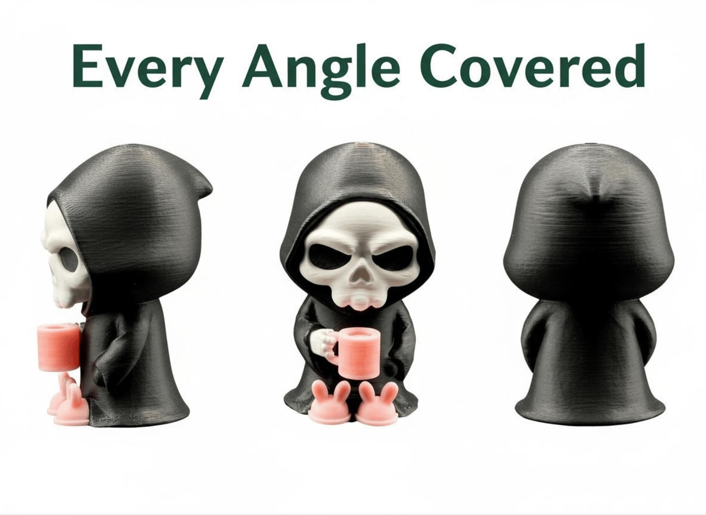 Coffin Break Grim Reaper Figurine with Pink Bunny Slippers, A Dark Humor Decor Gift 3rd Prints
