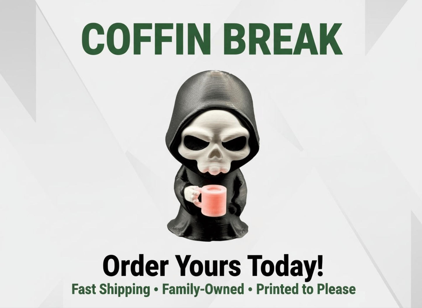Coffin Break Grim Reaper Figurine with Pink Bunny Slippers, A Dark Humor Decor Gift 3rd Prints
