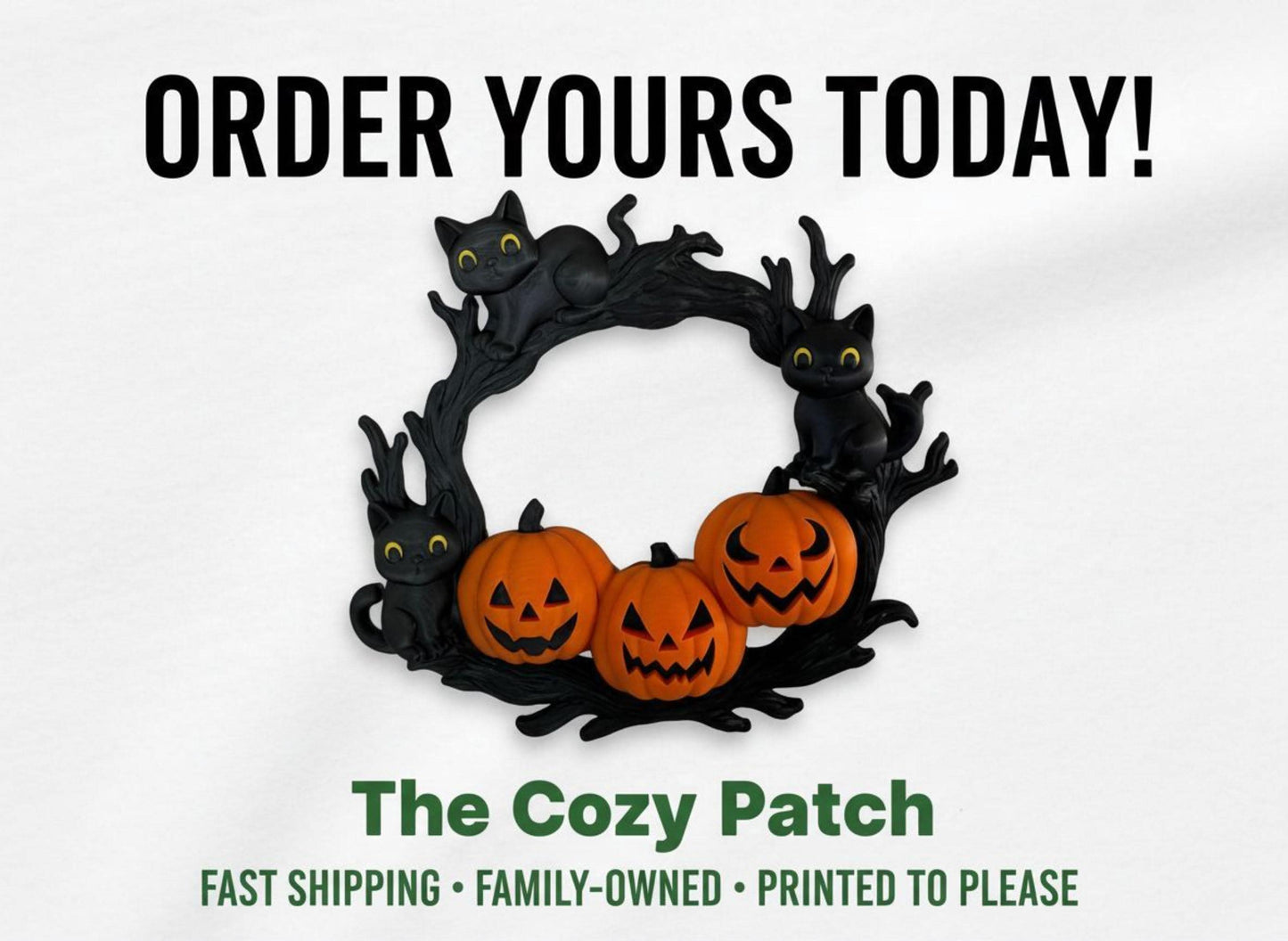 Halloween wreath featuring black cats and jack o lantern pumpkins for spooky fall door decor and cozy home style 3rd Prints