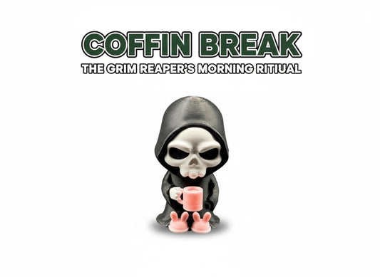 Coffin Break Grim Reaper Figurine with Pink Bunny Slippers, A Dark Humor Decor Gift 3rd Prints