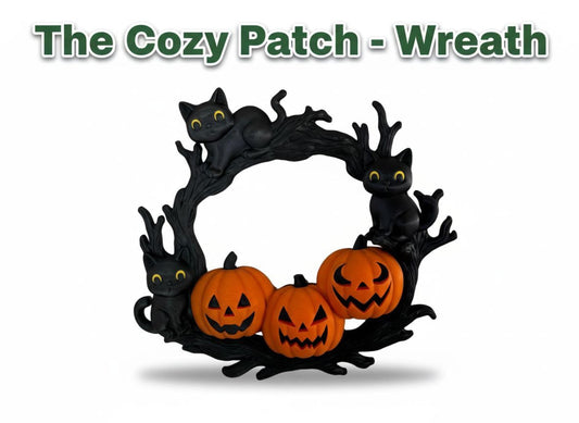 Halloween wreath featuring black cats and jack o lantern pumpkins for spooky fall door decor and cozy home style 3rd Prints