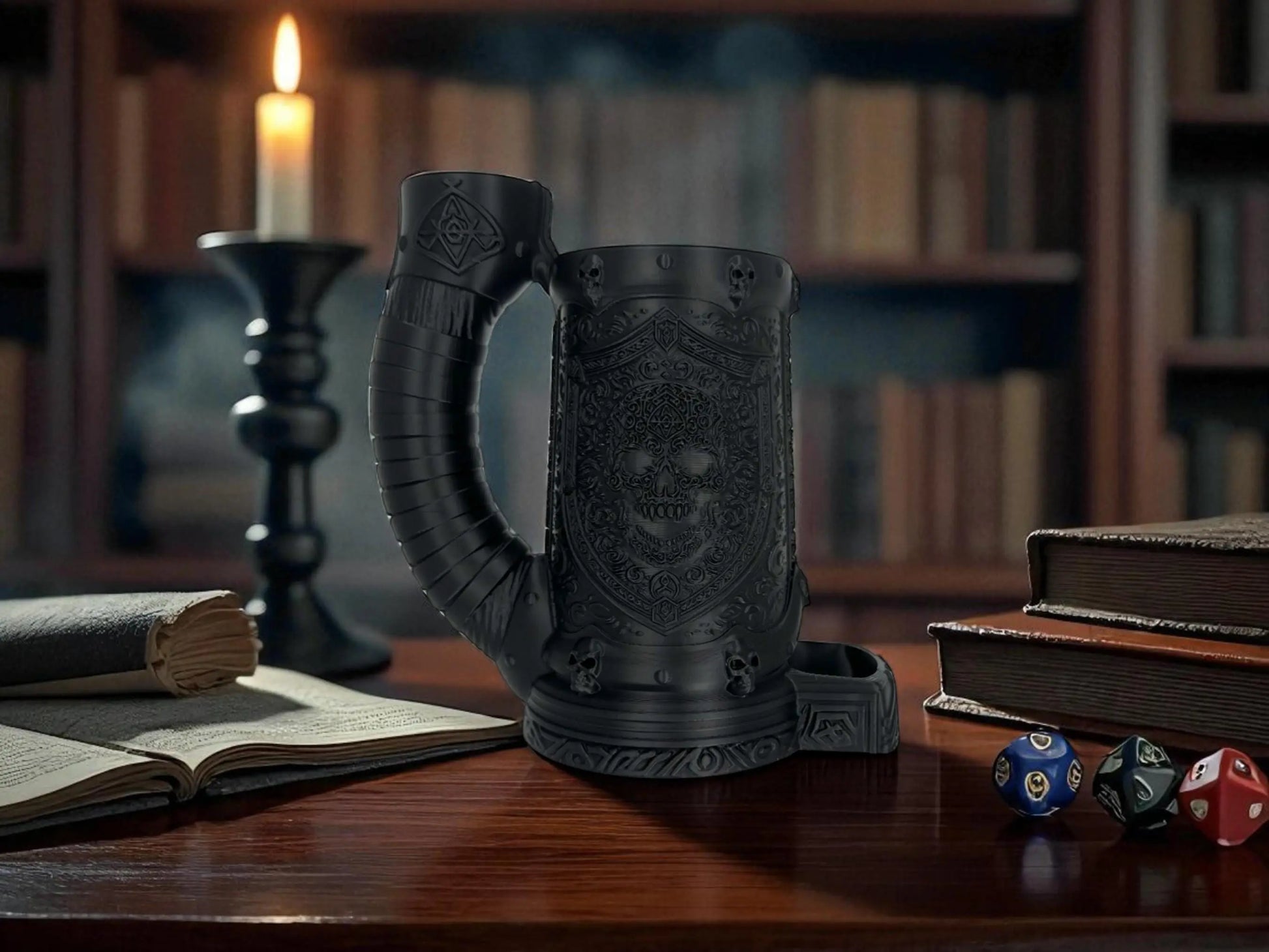 Vampiric Resistance Dice Tower with 12oz Can Holder – Gothic DnD Accessory, Dark Fantasy Tabletop Roller, Halloween Gamer Gift - 3rd Prints