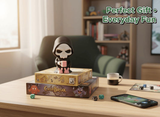 Coffin Break Grim Reaper Figurine with Pink Bunny Slippers, A Dark Humor Decor Gift 3rd Prints