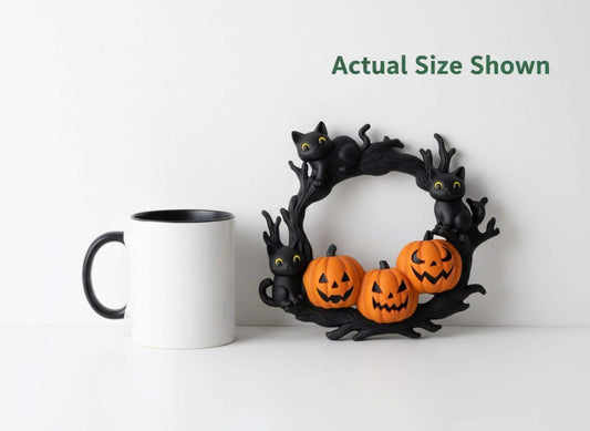 Halloween wreath featuring black cats and jack o lantern pumpkins for spooky fall door decor and cozy home style 3rd Prints