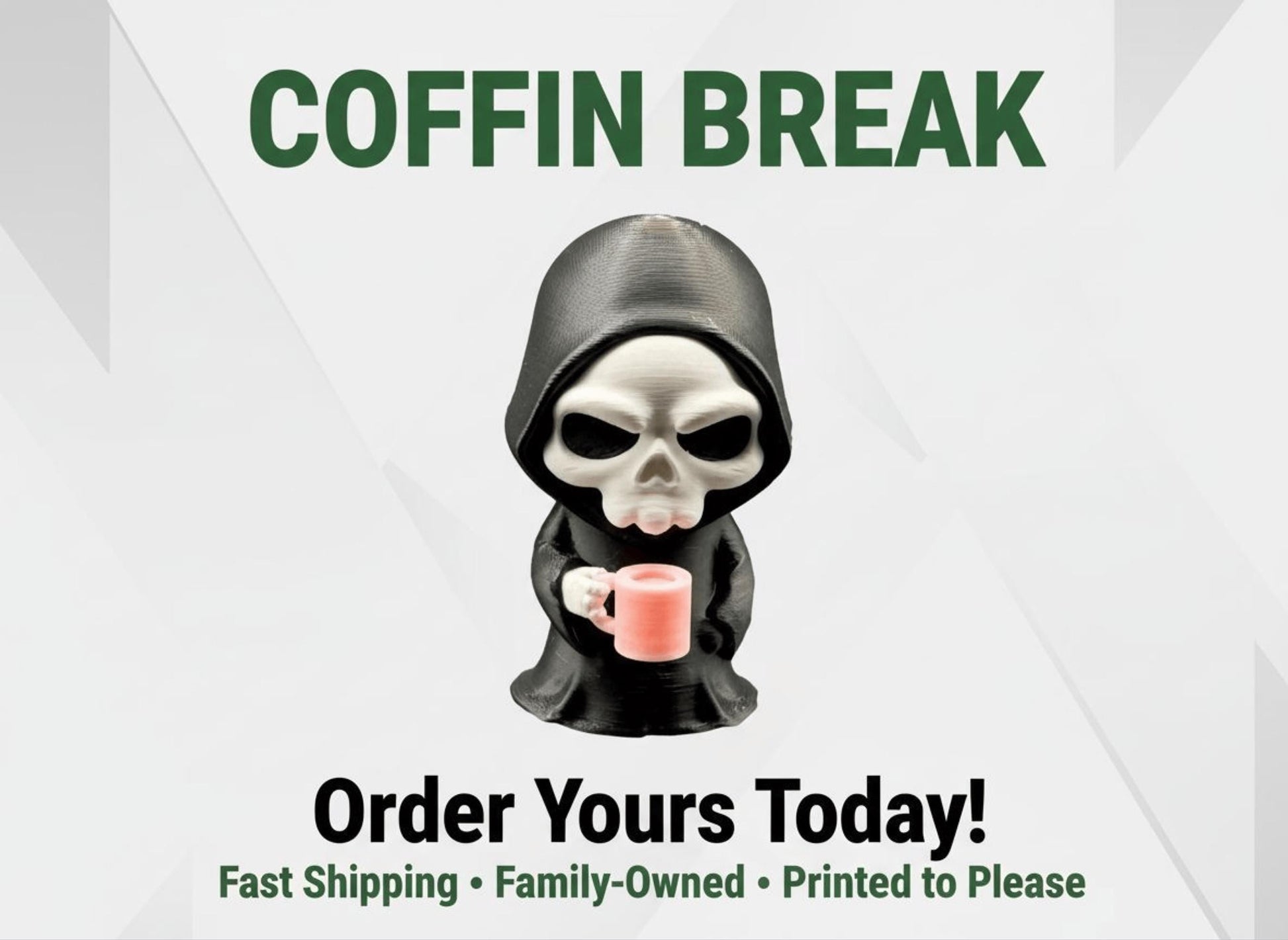 Coffin Break Grim Reaper Figurine with Pink Bunny Slippers, A Dark Humor Decor Gift 3rd Prints