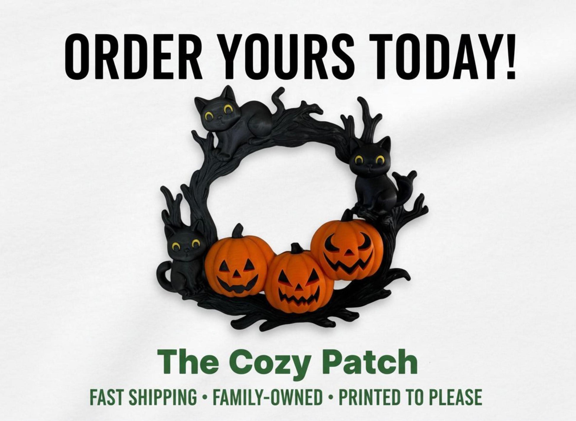 Halloween wreath featuring black cats and jack o lantern pumpkins for spooky fall door decor and cozy home style 3rd Prints